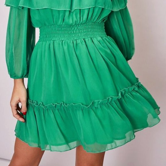 NEW Kelly Green Off Shoulder Ruffle Romantic Dress - Picture 7 of 10